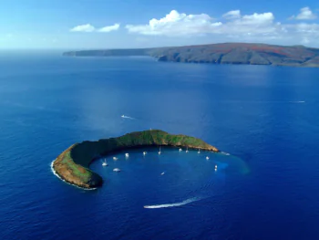 Aerial view of the Molokini Crater in the waters off Hawaii