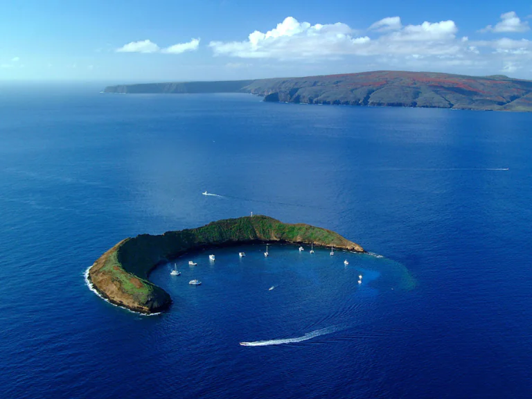 Aerial view of the Molokini Crater in the waters off Hawaii