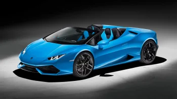 Яскраво-блакитний Lamborghini Huracan Spyder у студійному світлі