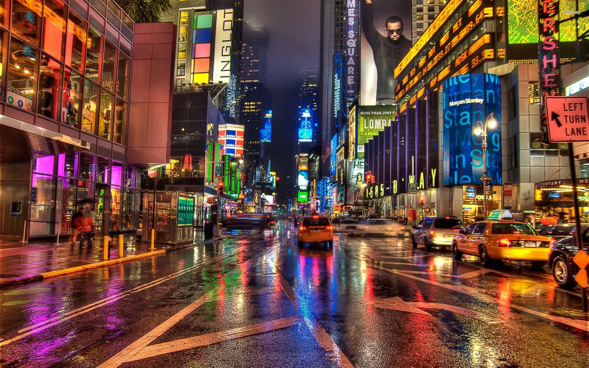 A Rainy Evening in Times Square, New York