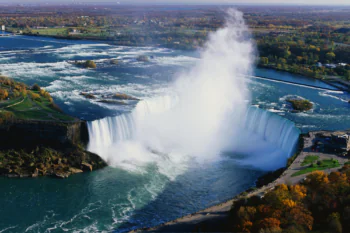 A bird's-eye view of the horseshoe-shaped Niagara Falls