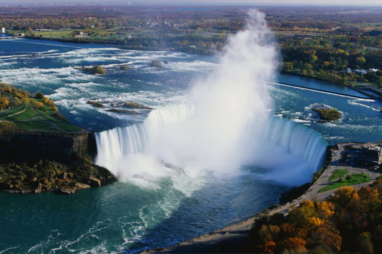 A bird's-eye view of the horseshoe-shaped Niagara Falls