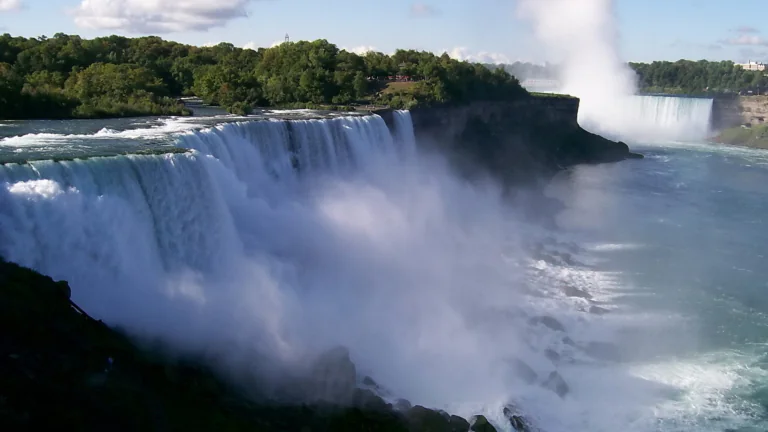The waters of Niagara Falls on a sunny day