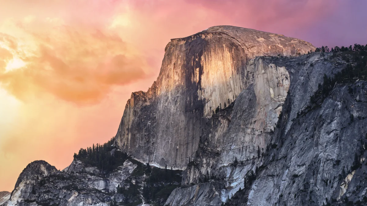 Half Dome Rock bathed in the rays of the setting sun