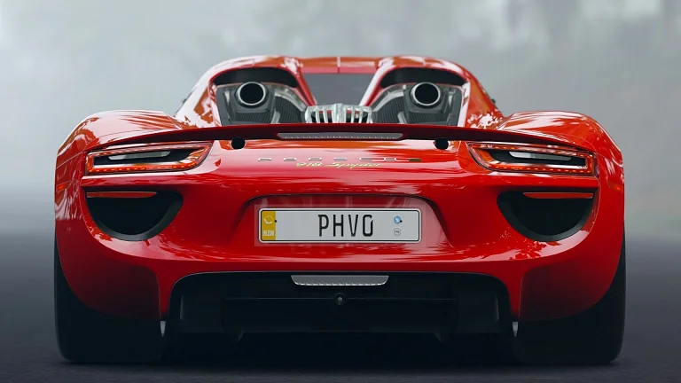 Вид сзади на Porsche 918 Spyder