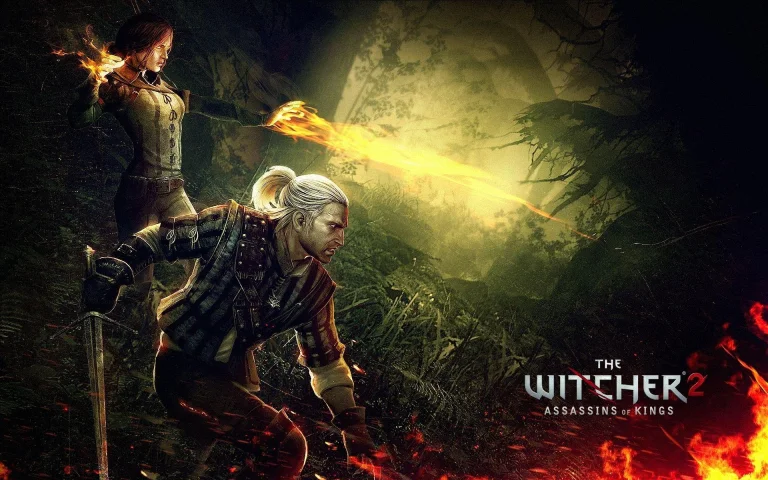 геральт и трисс меригольд в лесу, the witcher 2, the witcher, ведьмак, геральт, магия, персонажи, актеры, фэнтези, игры