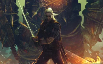 геральт із рівії з мечем у бою, «відьмак 2», the witcher, відьмак, геральт, герої, мечі, монстри, мутанти, персонажі, актори, фентезі, ігри