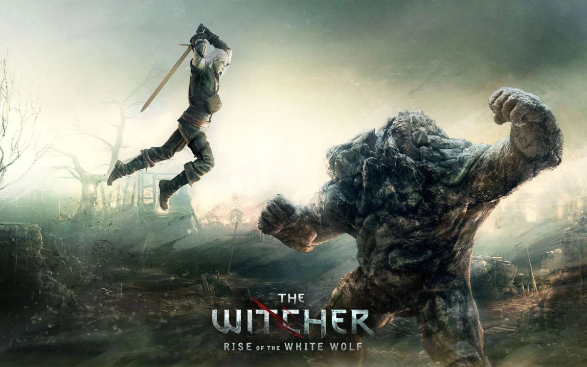Geralt attacks the stone golem