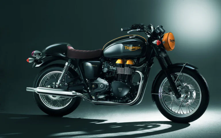 A black Triumph Bonneville under studio lighting