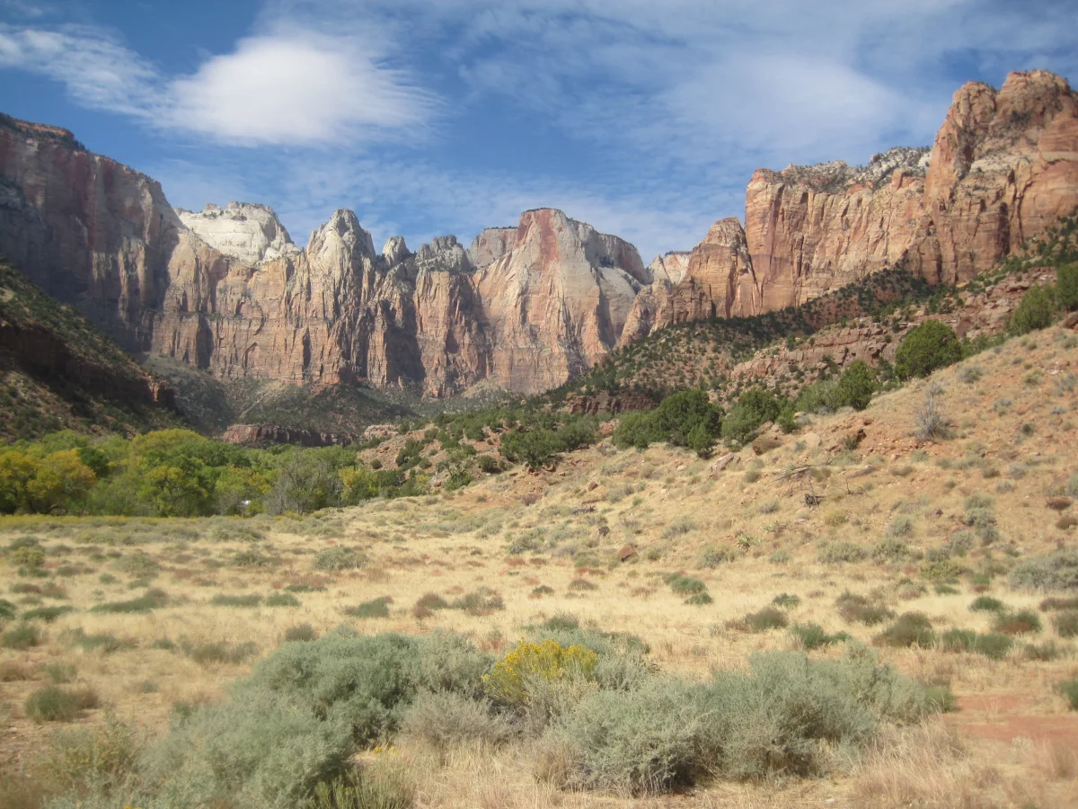 The cliffs of Zion Canyon in the valley