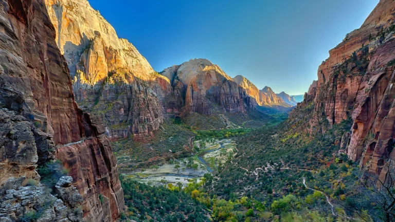 sunrise over zion canyon, canyons, cliffs, landscapes, morning, mountains, peaks, hills, nature reserves, wildlife reserves, parks, national parks, rivers, canals, streams, usa, united states, utah, valleys, zion, zion national park, nature, world