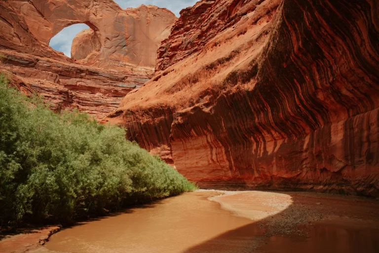 the colorado river beneath the corona arch, arizona, canyons, cliffs, grand canyon, landscapes, nature reserves, wildlife reserves, parks, national parks, rivers, canals, streams, shrubs, usa, united states, nature, world
