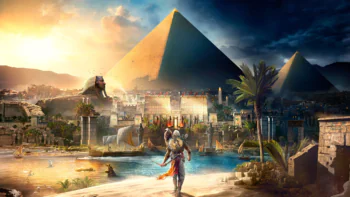 Байек на фоне золотого заката (Assassins Creed Origins)