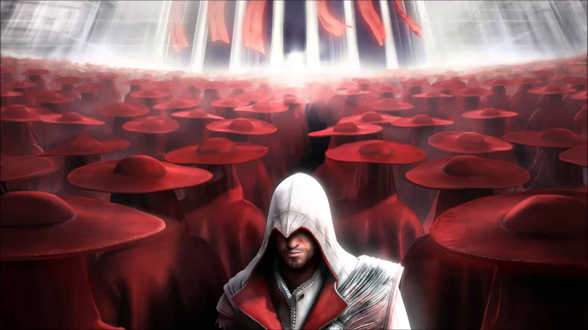 Эцио Аудиторе в окружении кардиналов (Assassins Creed Brotherhood)