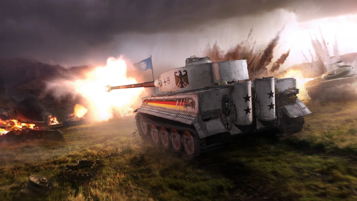 A German Tiger I tank in the heat of battle