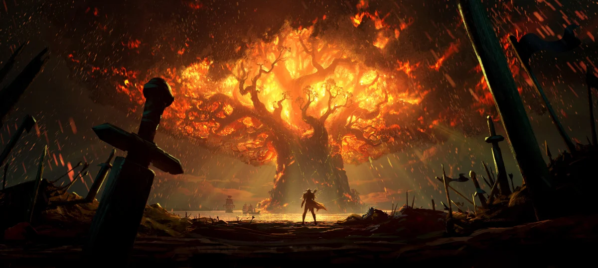 The Blazing Tree of Teldrassil in the Rays of Fire